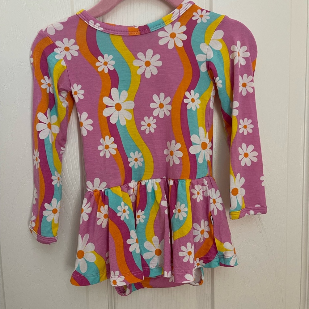 Pink and Yellow Long Sleeve One Piece with Peplum Style